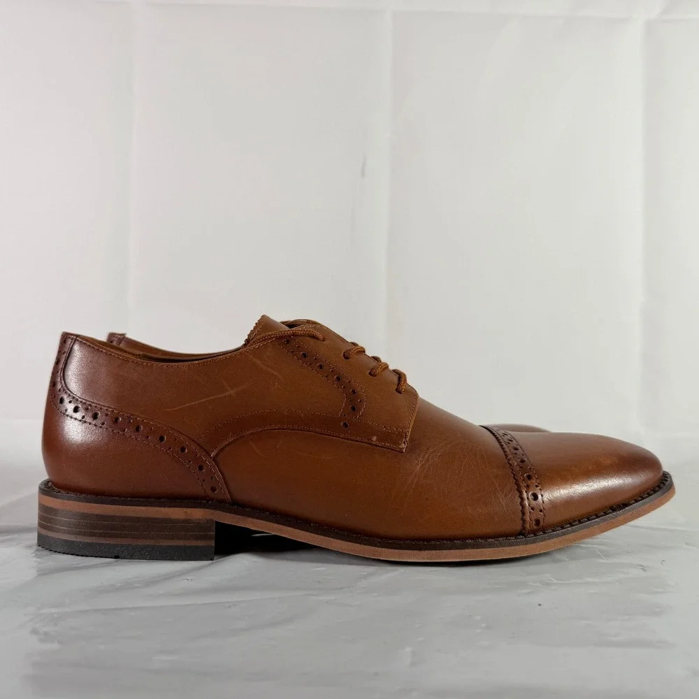 Bostonian Lamont Cap Mens 9.5 M Tan Leather Oxford Brogue Dress Shoes New